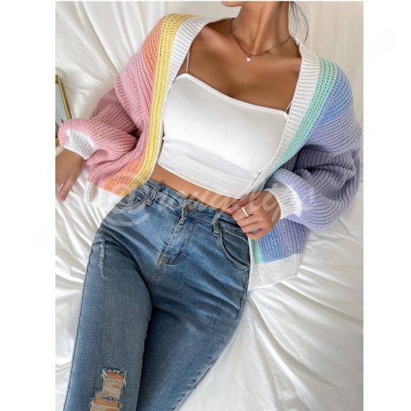 Multicolor Color-block Open Front Cardigan Long Sleeve - Picture 5 of 10